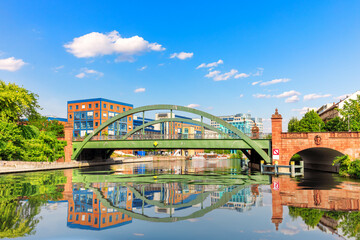 Wall Mural - Bridge over Spree, old and new architecture of Berlin downtown, Germany