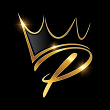 Gold Monogram Crown Logo Initial Letter P