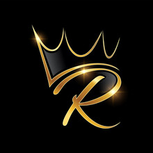 Gold Monogram Crown Logo Initial Letter R
