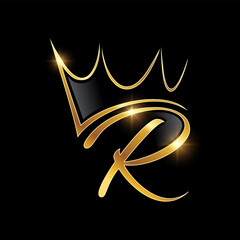 gold monogram crown logo initial letter r