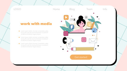 Poster - content manager concept. idea of digital promotion strategy