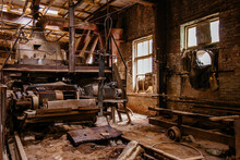 Old Broken Empty Abandoned Factory With Rusty Machines