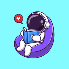 Astronaut Reading Book On Beanbag Cartoon Vector Icon 
Illustration. Science Education Icon Concept Isolated 
Premium Vector. Flat Cartoon Style