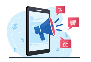 Wall Mural - promotion online concept. loudspeaker on smartphone screen. special offer for regular customers. mod