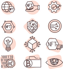 Sticker - Blockchain icon set, icon, vector on white background.