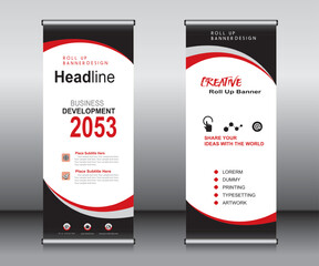 Wall Mural - Roll up banner template design, banner, layout, advertisement, pull up, polygon background, vector illustration, business flyer, display, x-banner, flag-banner, Info graphics, presentation.