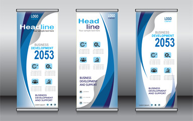 Wall Mural - Roll up banner template design, banner, layout, advertisement, pull up, polygon background, vector illustration, business flyer, display, x-banner, flag-banner, Info graphics, presentation.
