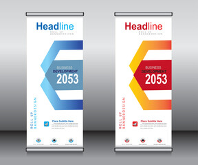 Wall Mural - Roll up banner template design, banner, layout, advertisement, pull up, polygon background, vector illustration, business flyer, display, x-banner, flag-banner, Info graphics, presentation.