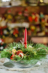 Wall Mural - Christmas decoration with candle on the wooden table