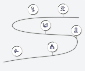 Wall Mural - infographic element with network and database outline icons. included online server, encrypted data, null, style sheet, stealing data, lan vector.