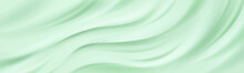 Cream Texture, Green Background Of Cosmetics Gel Or Ice Cream With Smooth Ripples And Waves. Mint Cosmetic, Frosting, Moisture Balm, Creamy Dessert Horizontal Backdrop Realistic 3d Vector Illustration