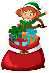 Wall Mural - Elf in Christmas gift bag