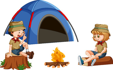 Poster - Happy kids at camping tent