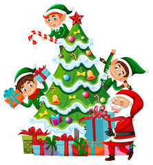 Wall Mural - Christmas tree with many elves