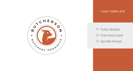 Canvas Print - Monochrome sheep head circle vintage butcher shop logo design template vector illustration