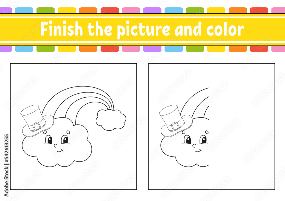 Finish the picture and color. cartoon character isolated on white ...