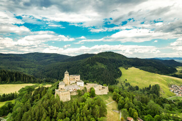 Wall Mural - View of Slovakia with Tatras moutain and Stara Lubovna castle. Preserved castle in the Spiš region