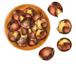 Freshly roasted chestnuts in a bowl. Watercolor illustration