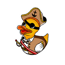 Illustration Of Adorable Yellow Toy Duck In Pirate Costume