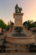 Das Friedrich Rückert Denkmal auf dem Marktplatz von Schweinfurt am Main mit seiner Altstadt, Landkreis Schweinfurt, Unterfranken, Franken, Bayern, Deutschland