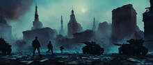 Concept Illustration Of A Destroyed City After War, Background Illustration.
