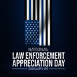 National Law Enforcement Appreciation Day Background with waving flag in a dark room. Elegant patriotic backdrop appreciating American law enforcement for their service