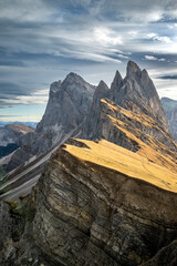 Wall Mural - seceda mountain in italian dolomites during autumn