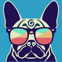 Illustration Vector Graphic Of Colorful  French Bulldog Wearing Sunglasses Isolated Good For Logo, Icon, Mascot, Print Or Customize Your Design