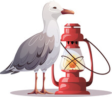 Seagull And Lamp Illustration