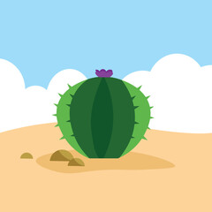 Poster - Small blooming cactus in the desert