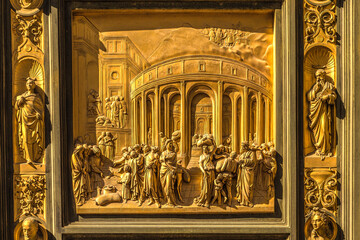 Wall Mural - Florence, Italy. Baptistery (UNESCO). Fragment of the Eastern Gate. Lorenzo Ghiberti History of Joseph, 1425-1452 Modern copy