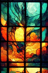 Stained glass window; colorful painting