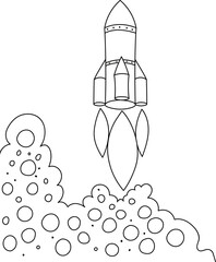 Poster - Cute coloring page for kids with cartoon rocket. Cartoon vector illustration for children isolated on white background.