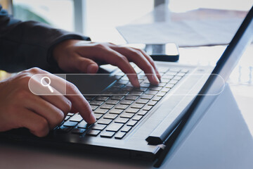 Wall Mural - data search technology search engine optimization. business people are searching for information in 