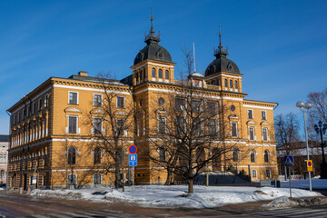 Sticker - City hall of Oulu city build in 1886.in wintertime