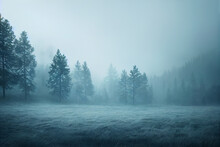 Misty, Foggy Morning In The Forest, Beautiful Landscape