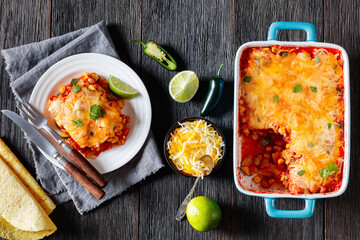 enchilada casserole with veggies, corn, pinto bean