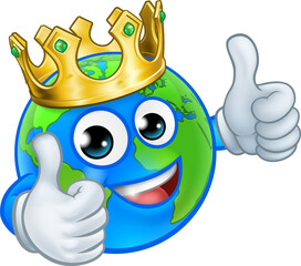 Wall Mural - Crown Earth Globe World Mascot Cartoon Character