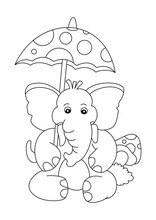 Cartoon Cute Elephant With Umbrella For Coloring Page