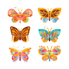 Sticker - Tropical Butterfly with Brightly Coloured Wings Vector Illustration Set