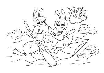 Wall Mural - cartoon cute ant with leaves for coloring page