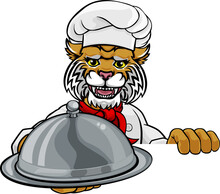 Wildcat Chef Mascot Sign Cartoon Character