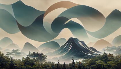 Canvas Print - Japanese background with line wave pattern 3d illustration