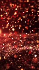 Wall Mural - VERTICAL VIDEO, Red glow particle background, Christmas xmas valentine, Red glitter bokeh vintage lights ray beam.