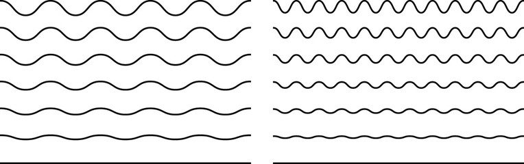 Wave line and wavy zigzag lines. PNG black underlines, smooth end squiggly horizontal, squiggles.