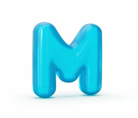 3D rendered blue aquatic jelly letter M isolated on white background