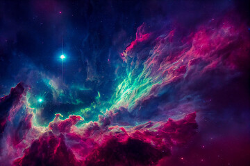 glowing huge nebula with young stars. space background. stars of a planet and galaxy in a free space