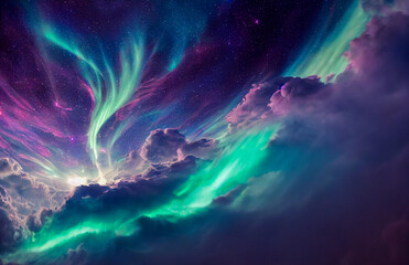 glowing huge nebula with young stars. space background. stars of a planet and galaxy in a free space