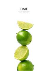 Wall Mural - Creative layout made of lime on the white background. Flat lay. Food concept.