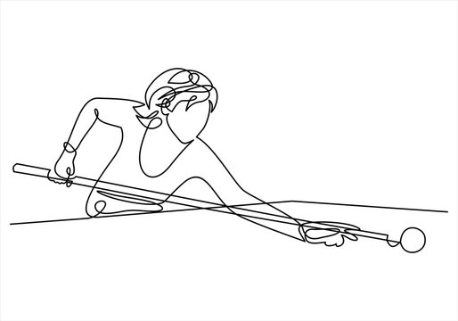 Young Woman Playing Billiards-continuous one line drawing. 